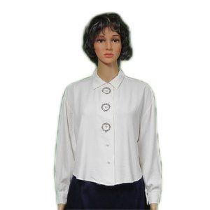 ANXIETY Vintage Long Sleeve Button Down Blouse ~ Creme